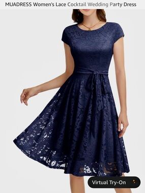 Navy Lace Midi Dress with Tie Waist by Muadress forAmazon